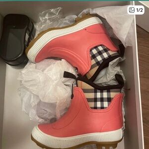 Burberry Coral Rain & Plaid Ankle Boots for Kids